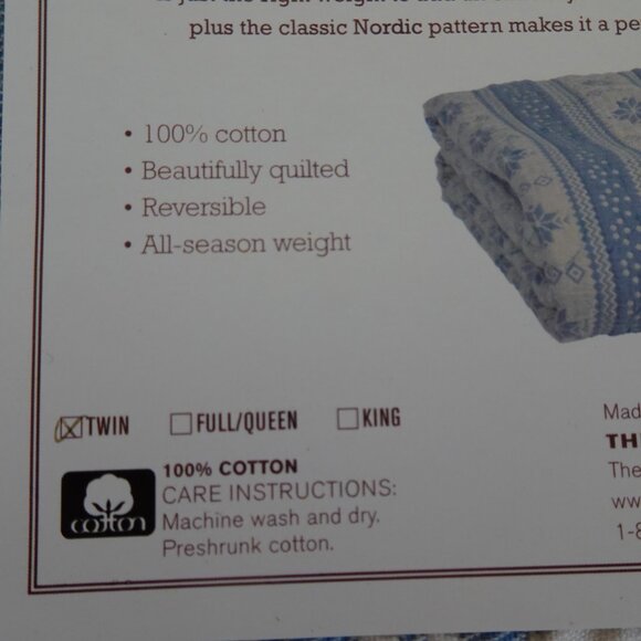 The Vermont Country Store Blue Nordic Twin Coverlet Blanket Cotton Quilted - Picture 9 of 10